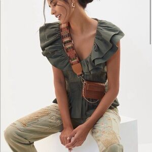 Anthropologie Top FOREVER THAT GIRL Pin-tucked Ruffle Blouse